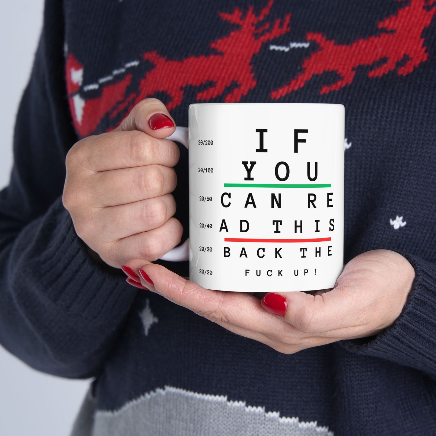Eye Chart Ceramic Mug – Funny Vision Test Coffee Cup (If You Can Read This, Back Up!)